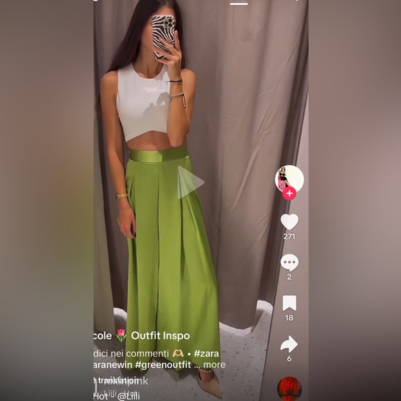 ZARA CREPE PLEATED PALAZZO SATIN EFFECT CITRINE GREEN PANT TROUSERS - Picture 8 of 12